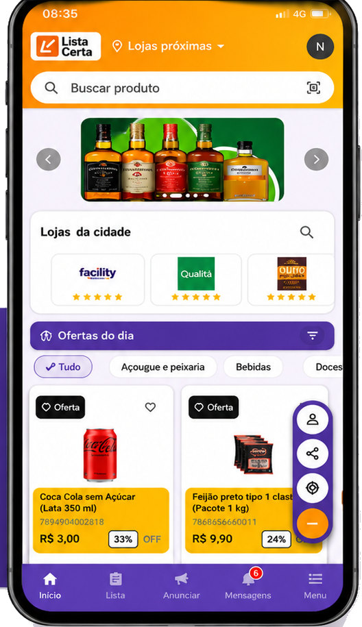 Aplicativo Lista Certa exibindo lojas e ofertas